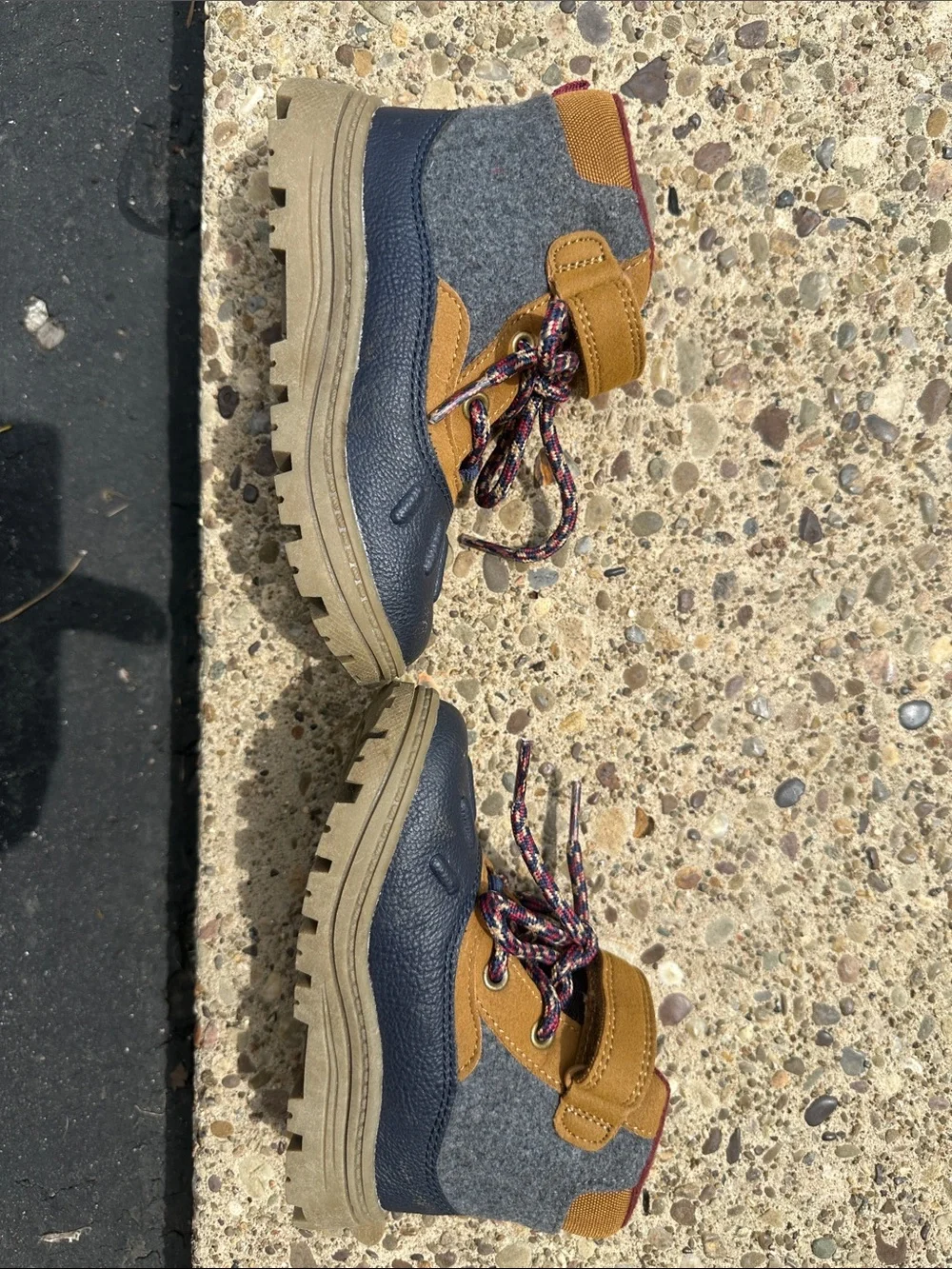Carters Navy and Tan Winter Boots with Burgundy Lining 8 M